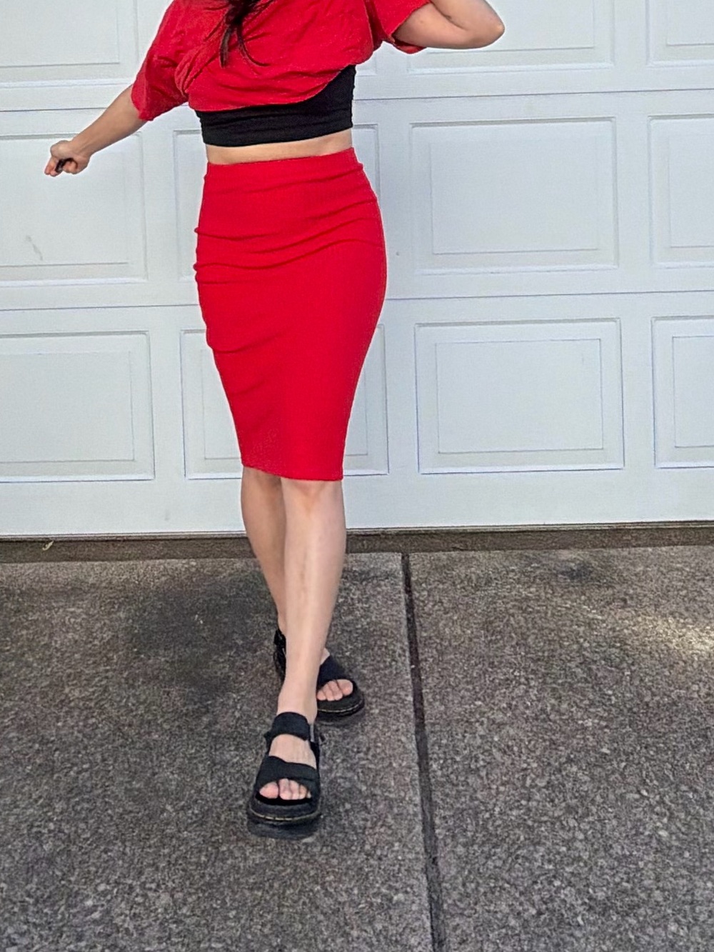 Red sexy ribbed tube midi skirt